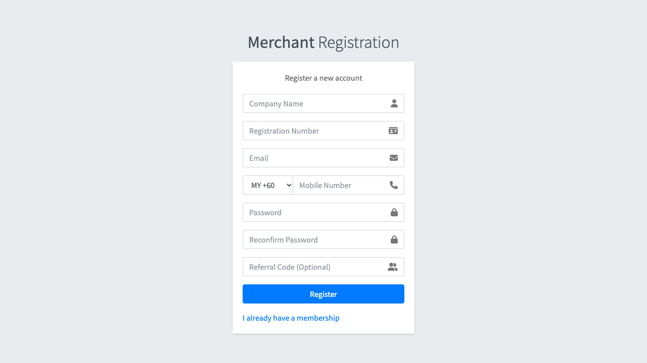 Merchant Registration Page