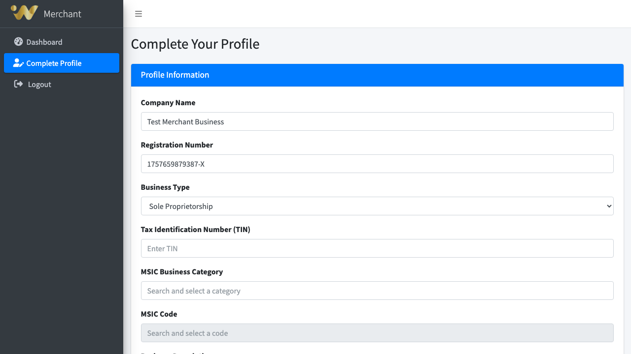 Complete Profile Page